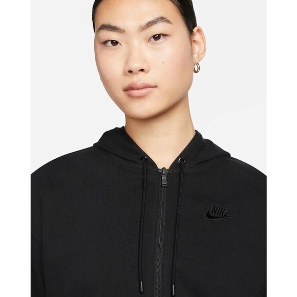 Nike Full-Zip Hoodie Wide Cropped Black Women's Sz Large - Picture 3 of 7